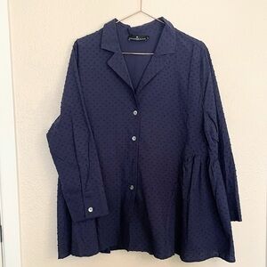Pomander Place Scarlett Swiss Dot Navy Button Down Blouse XL